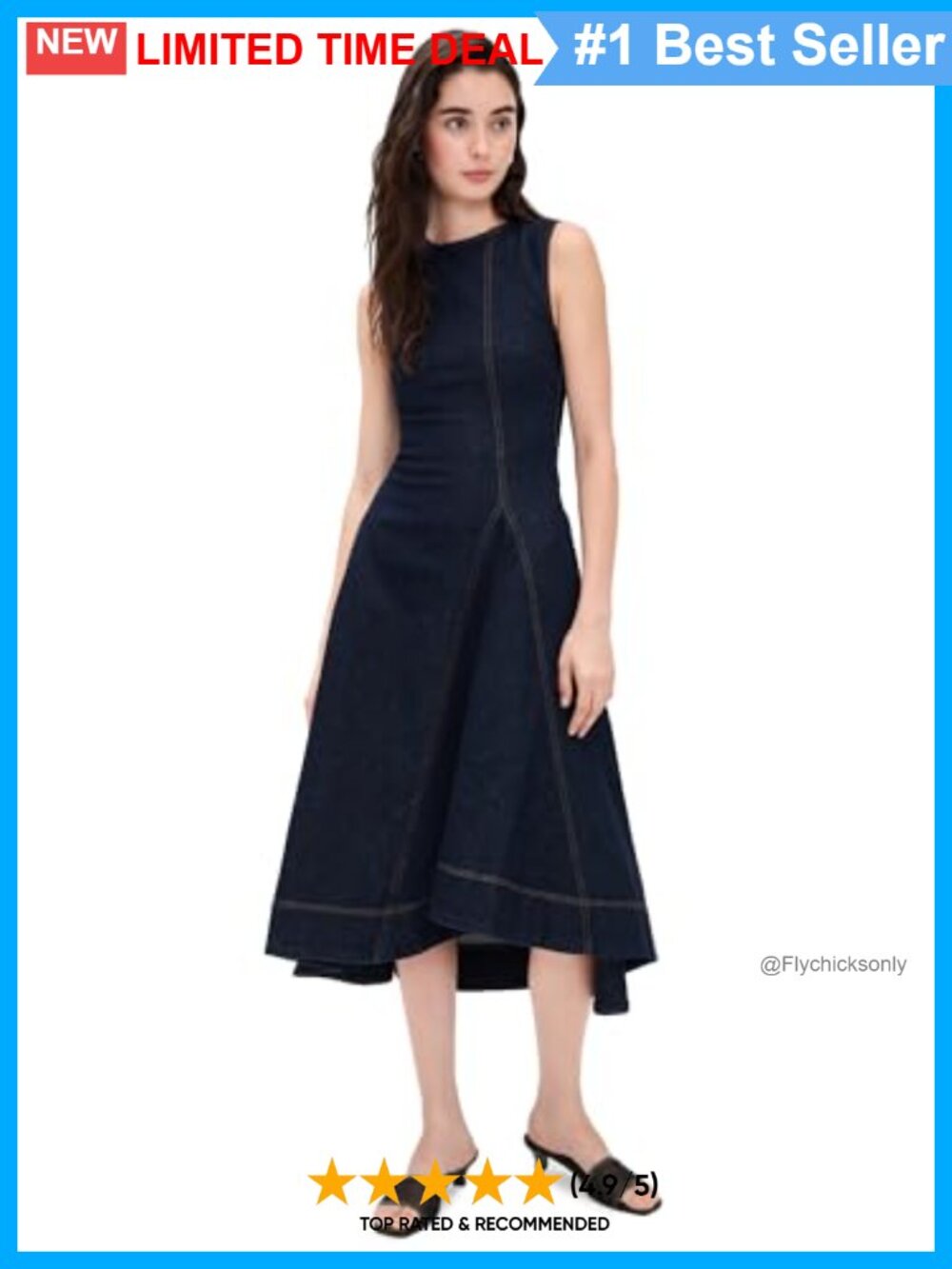 Liberty Denim Midi Dress Fit & Flare Sleeveless Casual Dress
